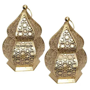 โหลเทียนคอนกรีตพร้อมโลหะเหล็กดีไซน์กระจกหลากสีไม่เหมือนใครดีไซน์ตกแต่งสีทอง - Product Image 3