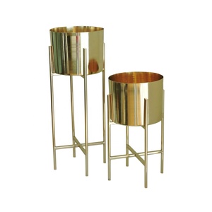 Round Gold Planter with Stand Indoor Planters Living Room Bedroom Hallway Decoration Planters &amp; Pots - Product Image 5