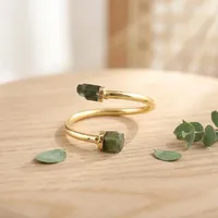 Bague en pierres précieuses naturelles brutes de péridot et de tourmaline verte, en laiton plaqué or 18 carats, design minimaliste, ajustable, unisexe