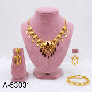 ชุดเครื่องประดับเจ้าสาวแบบดั้งเดิม ชุบทอง 24K ประดับด้วยเพทายสังเคราะห์ พร้อมสร้อยคอและกำไลข้อมือ รับรองโดยบุคคลที่สาม สำหรับวันครบรอบ - Product Image 5