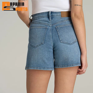 Shorts en jean taille haute pour femme, mi-cuisse, décontractés d'été, brodés, délavés, coupe skinny droite, respirants - Product Image 5