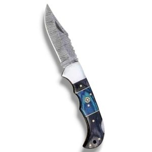 Couteaux pliants d'extérieur avec lame décorative en acier, manche ergonomique et étui de protection en cuir pour le camping, la randonnée et la chasse - Product Image 2
