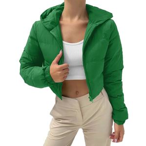 Bubble <b>Puffer</b> Winter Warm Hooded <b>Jacket</b> Women Fashion Y2K <b>Cropped</b> Coats Long Sleeve Outerwear Zipper Casual Parkas Padded Coat - Product Image 5