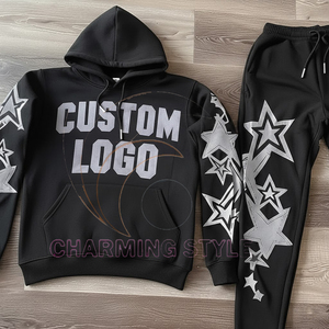 Denimes Men's 100% Cotton Pullover Hoodie High Quality Puff Printing Tears Sweatshirts Streetwear <b>Tracksuits</b> for Autumn - Product Image 3