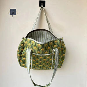 Handmade Quilted Duffle <b>Weekender</b> Travel <b>Bag</b> Eco-Friendly Block Print Standard Size Shoulder Storage Boho <b>Womens</b> - Product Image 1