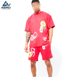 Ensemble de t-shirt et short pour homme de haute qualité, manches courtes, rouge, été, imprimé graphique, tissu épais, streetwear unisexe - Product Image 1
