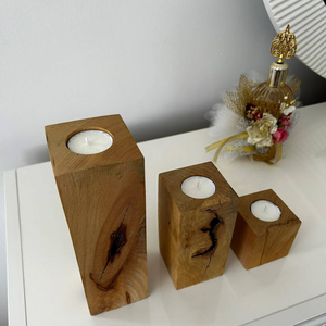 ชุดเชิงเทียนไม้ทำมือคุณภาพพรีเมียม 3 ชิ้น สำหรับตกแต่งบ้านในช่วงเทศกาลคริสต์มาส - Product Image 1