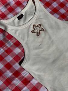 Exclusive Manufacturer White Cotton Ribbed Tank <b>Top</b> Crop <b>Top</b> With Beaded Embroidery Three Purple Fish Patches Women Hot Sale - Product Image 4