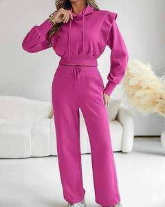 Conjunto Deportivo Personalizado para Mujer, Sudadera Holgada, Pantalones Acampanados, Color Rosa Magenta, Ropa Casual para Estar en Casa, Ropa Deportiva, Conjunto de Dos Piezas - Product Image 2