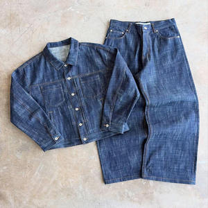 Ensemble veste et jean en denim selvedge pour homme grande taille, 100% coton, anti-boulochage et séchage rapide, vêtements d'extérieur - Product Image 6
