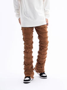 Wholesale Street Retro Raw Denim Yellow Clay Washed Old Slim Flare Straight ps Loose <b>Jeans</b> <b>for</b> <b>Men</b> Size Custom Leather pantatch - Product Image 4