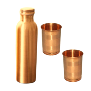 Pure Copper Drinking Water Bottle Set with 2 <b>Glasses</b> | 100% Copper Leakproof Ayurvedic Health Drinkware Durable Storage Bottle - Product Image 3