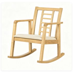 Fauteuil à bascule ergonomique en bois massif, robuste, pour intérieur, avec dossier respirant en forme d'échelle, chaise de relaxation naturelle - Product Image 2