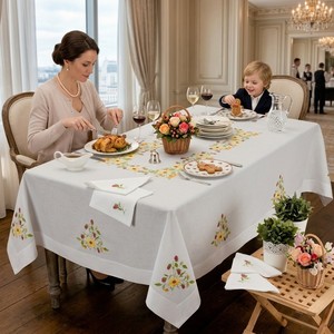 Charming Floral Fruit Embroidered Rectangle Cotton <b>Tablecloth</b> Washable Reusable Durable Festive Table Cover Special Occasions - Product Image 3