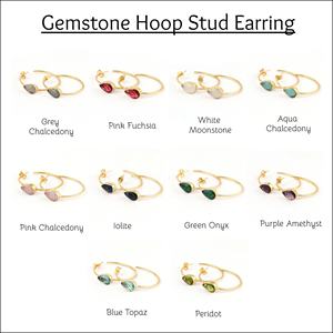 Pendientes de aro de iolita chapados en oro, conjunto de piedras preciosas de pera azul, pendientes llamativos, joyería para fiesta, pendiente de diseñador de mano, joyería de aro - Product Image 2