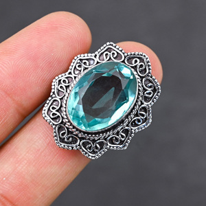 Anillo de Plata de Ley 925 con Topacio Azul Creado en Laboratorio, Hermoso Anillo con Piedra en Forma de Pera, Joyería de Boda Hecha a Mano con Turquesa - Product Image 1