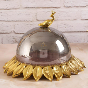 Plato de Servir de Metal con Forma de Cúpula Plateada con Borde de Hoja Dorada, Bandeja Decorativa para Cubrir Alimentos, Vajilla para el Hogar, Hotel, Bodas - Product Image 1