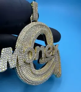 Pendentif personnalisé pour homme en moissanite véritable de 3 carats, coupe ronde, plaqué or jaune 14 carats - Product Image 5