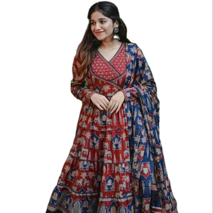 ชุดคุर्ติอานาร์กาลีปักลายแบบอินเดียดั้งเดิมสำหรับฤดูหนาว ผ้าฝ้าย ดีไซน์เนอร์ชาวปากีสถาน รับตัดเย็บตามสั่ง เสื้อผ้าชาติพันธุ์ - Product Image 1