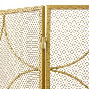Quatrefoil Trellis Metal Fireplace <b>Screen</b> Folding Three Panel Fine Mesh Spark Guard Decorative Steel Hearth <b>Protector</b> - Product Image 4