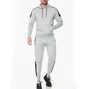 Survêtement gris à capuche pour homme, manches longues, couleur unie, respirant, coupe décontractée, polyester et coton, pour l'automne, avec poches latérales - Product Image 6