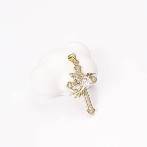 18K Gold Plated 925 Silver Lab Grown Diamond Cross Pendant <b>Ruby</b> Eye Bird OEM Custom Women's Luxury IGI Certified - Product Image 1