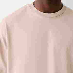 Men's Beige Short Sleeve T-<b>Shirt</b> O-Neck Regular Fit Solid Color Casual 100% Cotton Jersey Fabric Knitted Design - Product Image 3