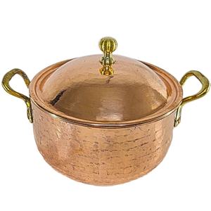 Marmite de cuisson vintage en cuivre robuste avec couvercle et poignées en laiton, fait main, pour la cuisine, le service en restaurant, hôtel et maison - Product Image 1