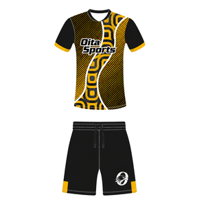 Golden Yellow <b>Black</b> <b>Rugby</b> Jersey <b>Shorts</b> Set <b>Short</b> Sleeve V Neck Geometric Team Uniform Custom Breathable Training Athletic Sport - Product Image 1