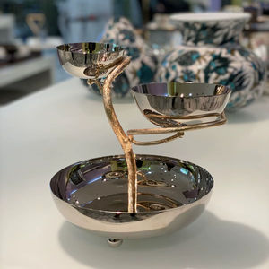 ถาดใส่ช็อกโกแลตโลหะสองชั้นแบบพรีเมียม ดีไซน์กิ่งไม้สวยงาม สำหรับจัดแสดงขนมหวาน ตกแต่งโต๊ะบ้านหรูหรา - Product Image 1