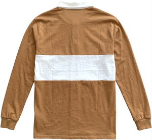 Polo homme personnalisé en gros, marron clair et blanc, à manches longues, style rugby, en coton, respirant, streetwear - Product Image 2