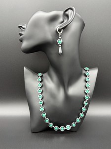 Natural Sterling Silver <b>Malachite</b> Victorian Style Multi Fire Color Necklace <b>Bracelet</b> Earrings Handmade Jewelry Set for Women - Product Image 4