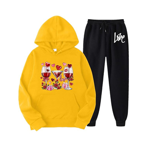 Conjunto Deportivo Casual de Otoño para Mujer, Sudadera Morada con Estampado de Copa de Vino y Pantalones Deportivos Negros con Estampado de Amor, Manga Larga, Transpirable - Product Image 6