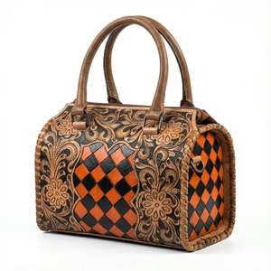 Sac de voyage mini-sac de sport de luxe en cuir véritable sculpté à la main, motif damier, résistant à l'eau, léger - Product Image 1