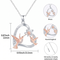 Collier Colibris en Laiton avec Pendentif Cœur et Fleur de Lotus, Chaîne Oiseau, Bijoux Colibris pour Maman, Filles, Femmes