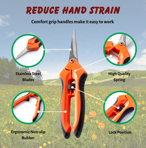 Tijeras de Podar Kwang Hsieh para Jardín, Herramienta de Podar Curva de Acero Inoxidable 420J2 con Cuchillas de 2.5mm Recubiertas de PTFE Antideslizantes - Product Image 4