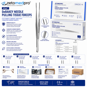 Pinzas de DeBAKEY para Extracción de Tejidos con Mango Plano, Mandíbulas de DeBAKEY con Inserciones de Carburo de Tungsteno, Ancho de Punta 1.5mm o 2mm, ZETOMEDPRO - Product Image 5