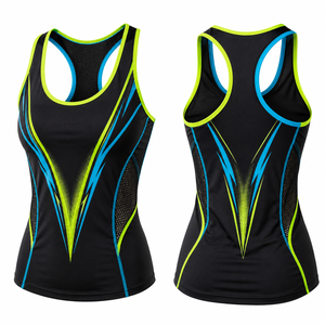 Débardeur dos nageur noir uni pour femme MEGAMAPLE, séchage rapide, sportif, imprimé par sublimation, en polyester tricoté, sans manches, néon - Product Image 1