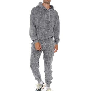 Éclaboussures de peinture personnalisées Lavage vintage à l'acide pantalon de survêtement et sweat à capuche empilés Ensemble 2 pièces Survêtement de survêtement pour hommes - Product Image 1