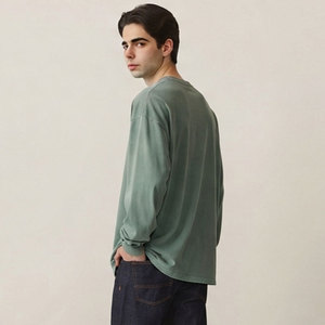 T-shirt personnalisé 280g 100% coton coupe ample pour homme, manches longues, style décontracté, col rond, coupe ample, style été - Product Image 5