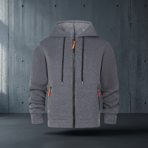 Sweat-shirt à capuche zippé pour homme, couleur unie, en molleton bouclette, manches classiques, style automne, pull tricoté - Product Image 2