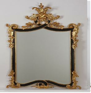 Espejo decorativo de pared estilo escudo, sofisticado, en negro y dorado; disponible a precios de mayorista. - Product Image 1