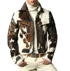 Blouson de moto en cuir véritable motif vachette, manches longues, col montant, fermeture éclair, fait main, style urbain, pour femme, automne - Product Image 2