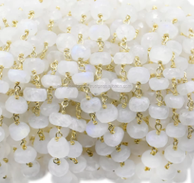 Rainbow Moonstone Rondelle Shape Sterling Silver Gold Plated Rosary Wire <b>Wrap</b> Chain for Jewelry Making - Product Image 3