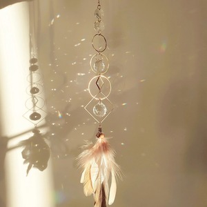 4 Layer Gold Metal And Pink Feathers Sun Catcher Wall Hanging For Home <b>Window</b> Decor Elegant Luxury Boho Style <b>Light</b> Art Piece - Product Image 5