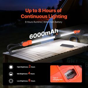 Lampada da Lavoro Portatile Senza Fili 2300LM, Luce LED Ricaricabile 6000mAh, Dimmerabile, con Ganci e Caricatore UK - Product Image 3