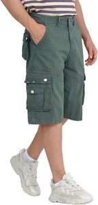 T-shirt rayé pour homme avec short cargo en toile 100 % coton, taille mi-haute élastique, respirant, style décontracté, longueur Bermuda - Product Image 5