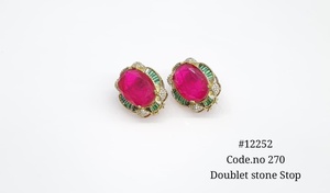 Boucles d'oreilles ovales 12252 avec pierres doubles, pierres précieuses colorées, clips d'oreilles en zircon cubique, bijoux floraux pour femmes, à porter en soirée - Product Image 4