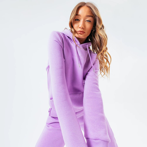 Ensemble de sweat-shirt à capuche pour femme, couleur unie, violet, manches longues, tricoté, décontracté, avec poches, coupe classique, toutes saisons - Product Image 2