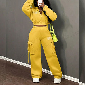 Conjunto de Dos Piezas Personalizado para Mujer, Sudadera con Capucha y Pantalones, Logotipo Bordado, Top Corto, Pantalones Cargo, Traje Deportivo Otoño Invierno Unisex - Product Image 5